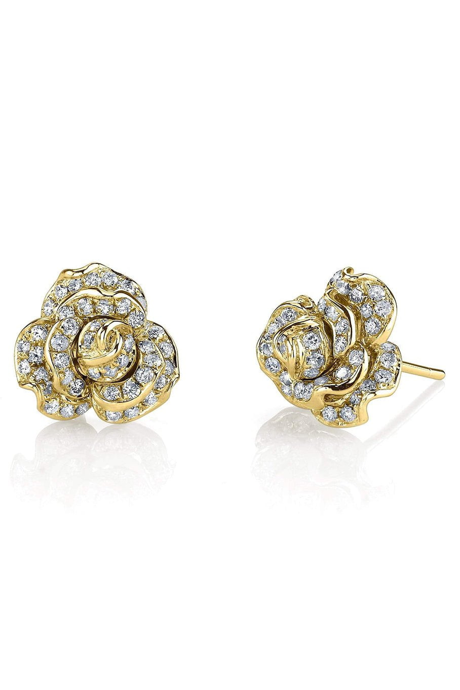 BORGIONI-Pave Diamond Rose Studs - Yellow Gold-YELLOW GOLD