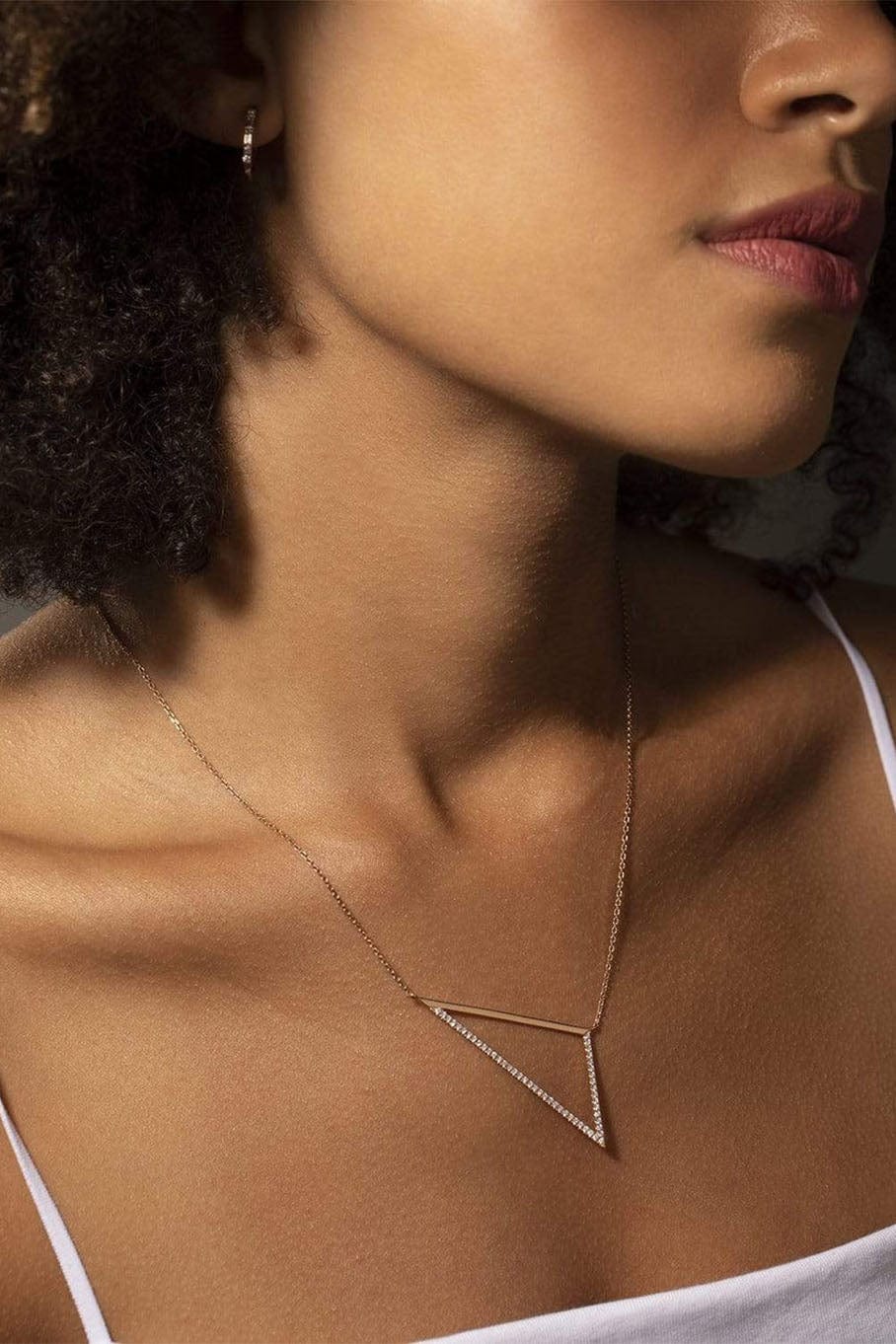 BORGIONI-Pave Diamond "V" Necklace-ROSE GOLD