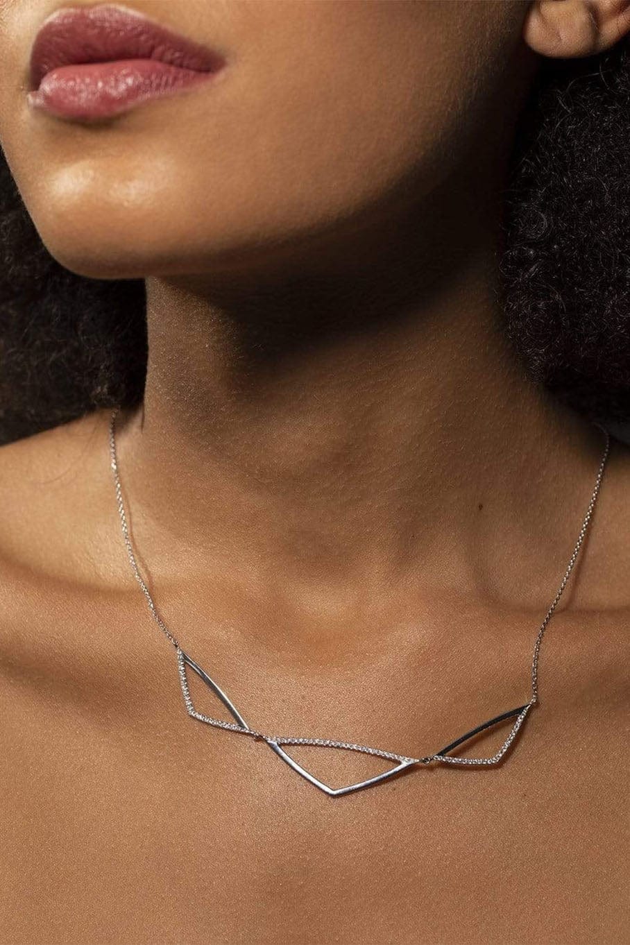 BORGIONI-Pave Diamond Triple "V" Necklace - White Gold-WHITE GOLD