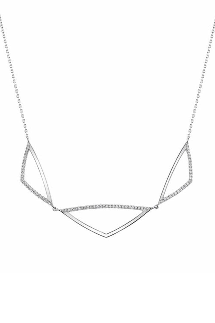BORGIONI-Pave Diamond Triple "V" Necklace - White Gold-WHITE GOLD