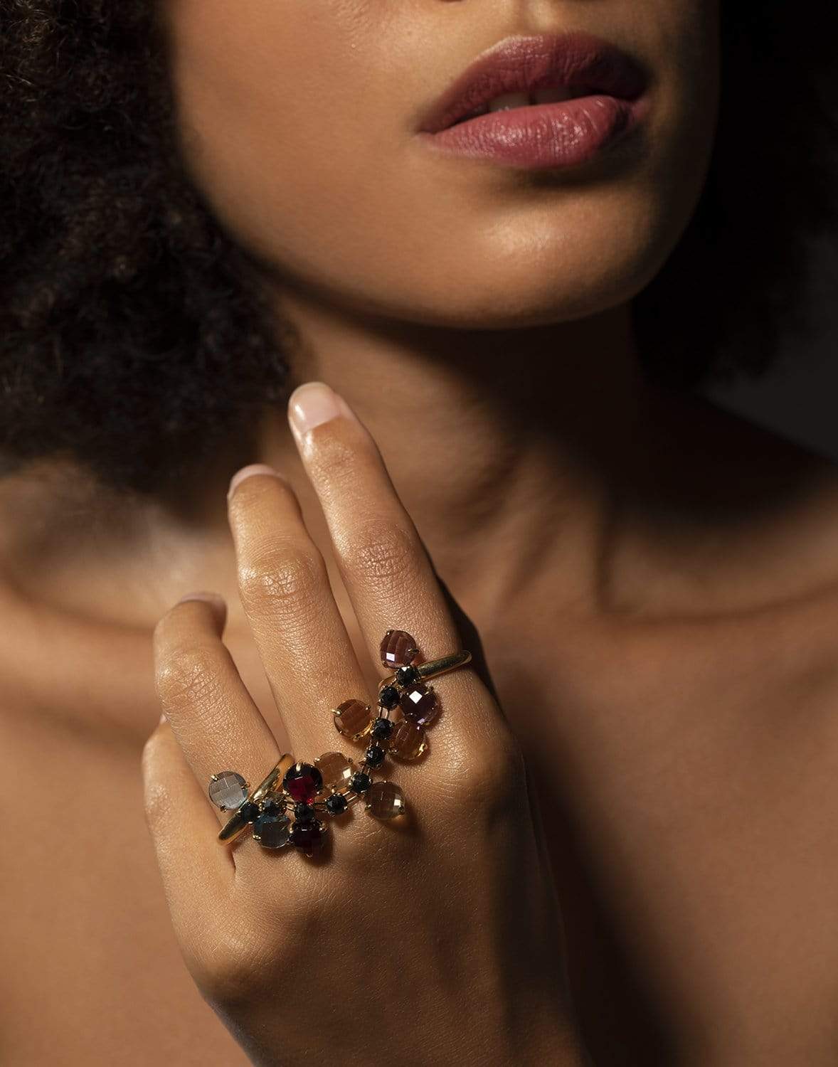 BORGIONI-Multi Gemstone Double Ring - Rose Gold-YELLOW GOLD