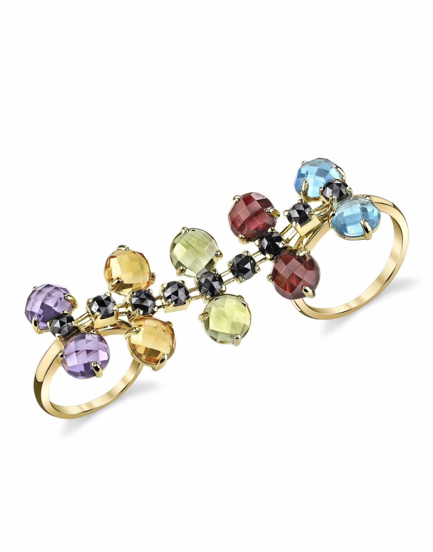 BORGIONI-Multi Gemstone Double Ring - Rose Gold-YELLOW GOLD