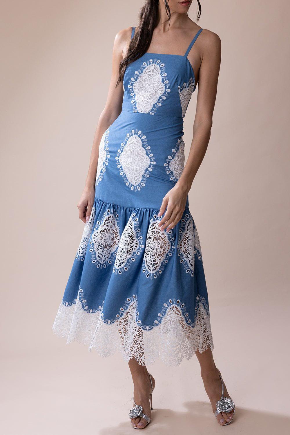 BORGO DE NOR-Cordelia Dress - Denim Ivory-