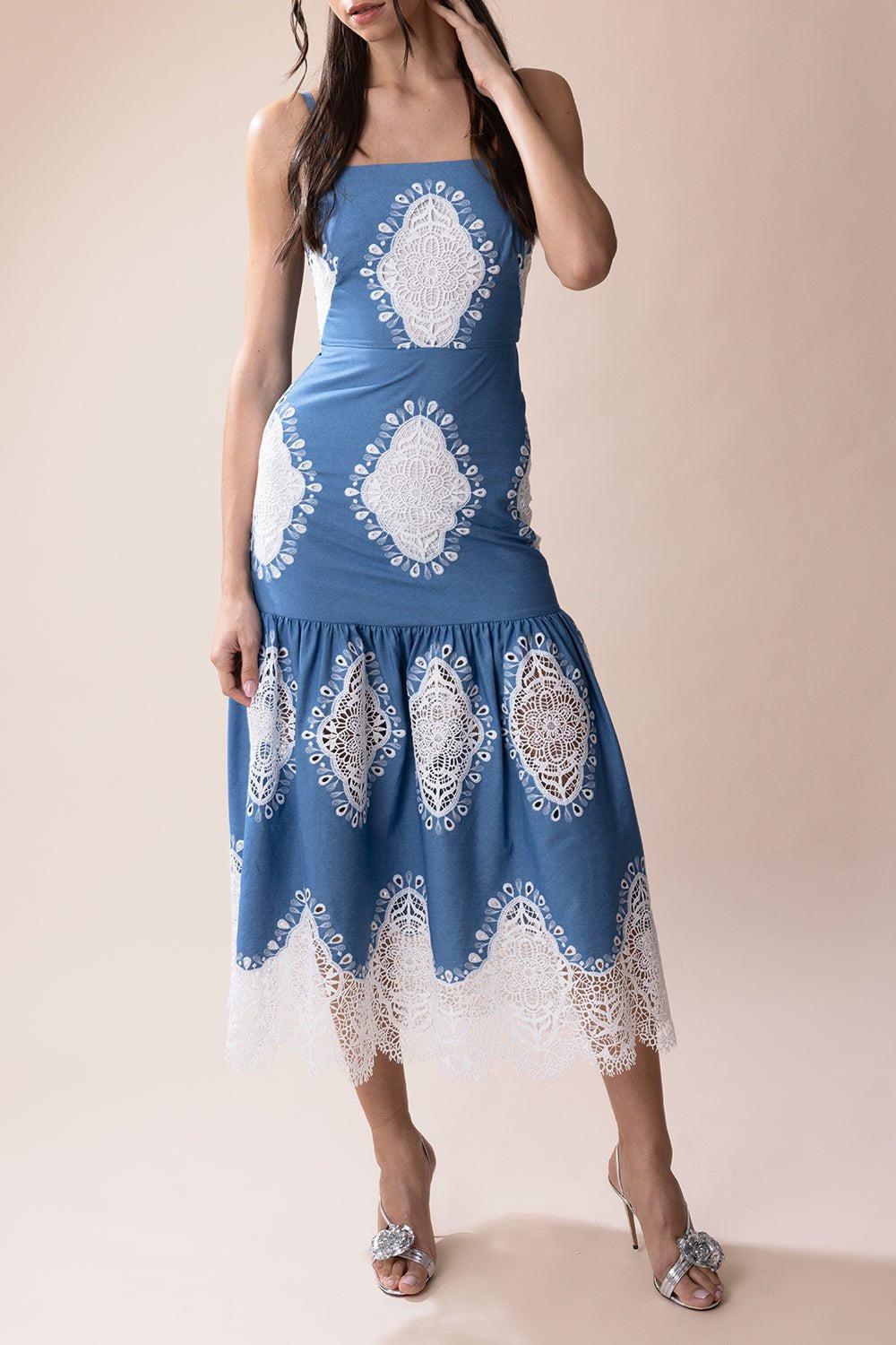BORGO DE NOR-Cordelia Dress - Denim Ivory-