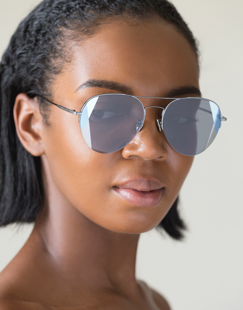 BOTTEGA VENETA-Black and Grey Semi-Rimless Aviator Sunglasses-BLCK/GREY