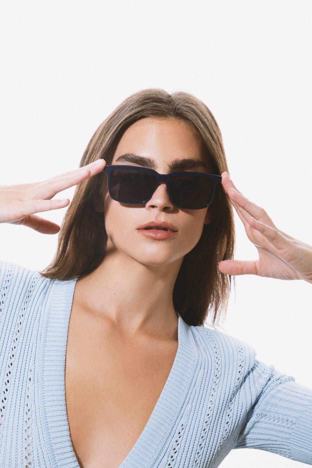 BOTTEGA VENETA-Minimalist Full Rim Rectangle-BLU/GOLD