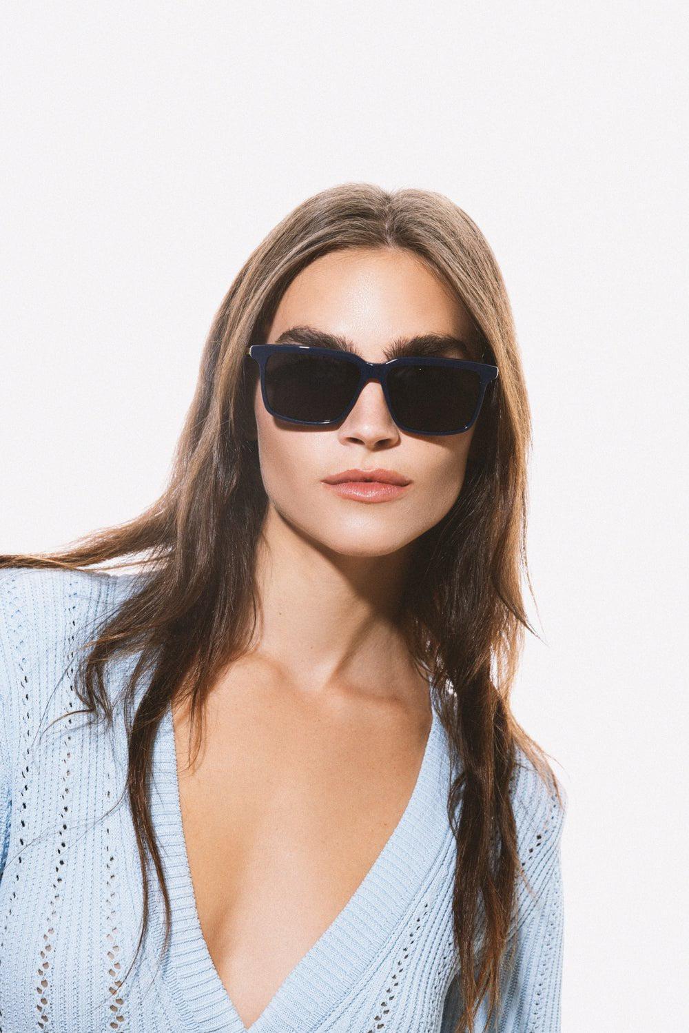 BOTTEGA VENETA-Minimalist Full Rim Rectangle-BLU/GOLD