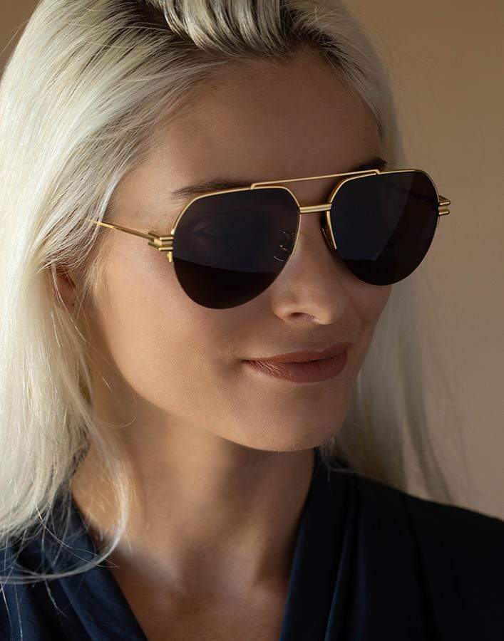 BOTTEGA VENETA-Gold Mirrored Aviator Sunglasses-BRN/GLD