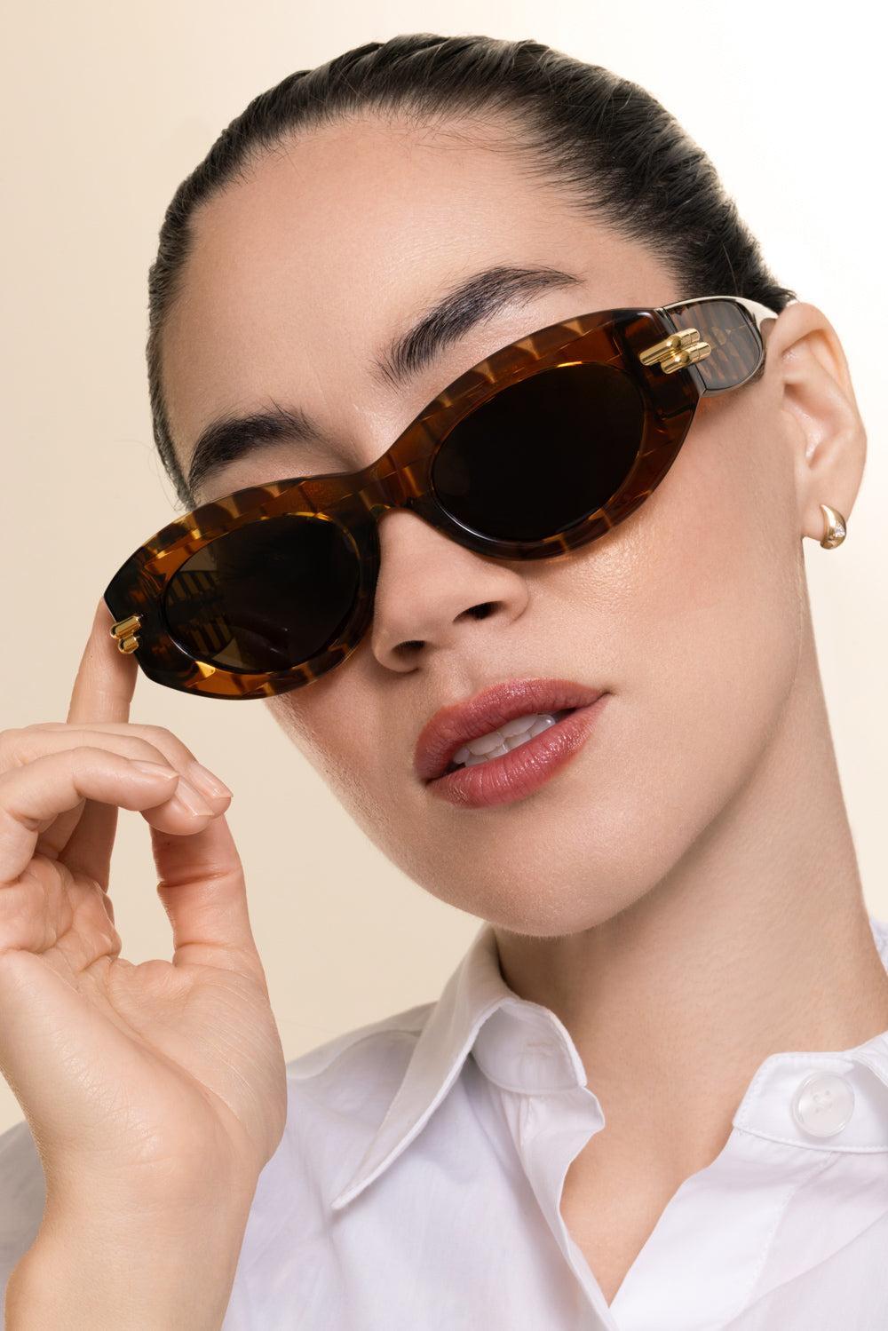 Bold Ribbon Oval Sunglasses-BROWN-ACCESSORIESUNGLASSES-BOTTEGA VENETA