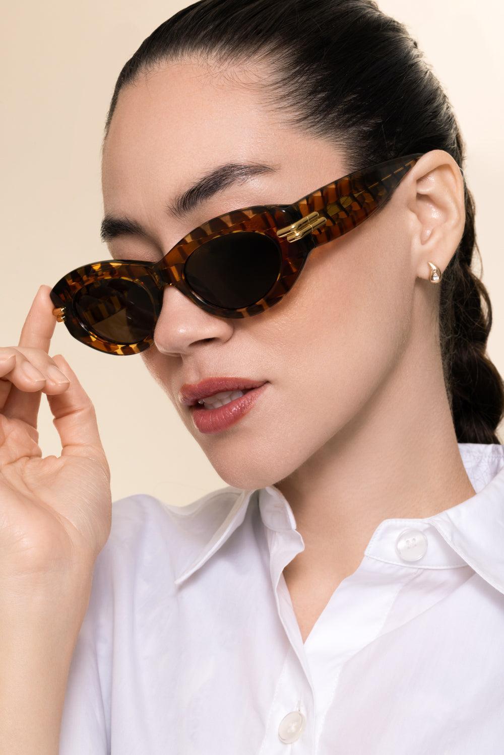Bold Ribbon Oval Sunglasses-BROWN-ACCESSORIESUNGLASSES-BOTTEGA VENETA