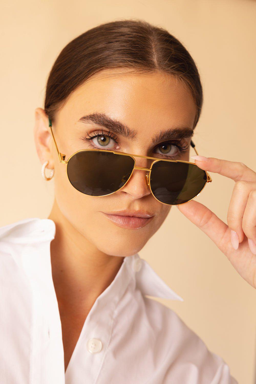BOTTEGA VENETA-Minimalist Full Rim Aviator - Gold Green-GLD/GRN