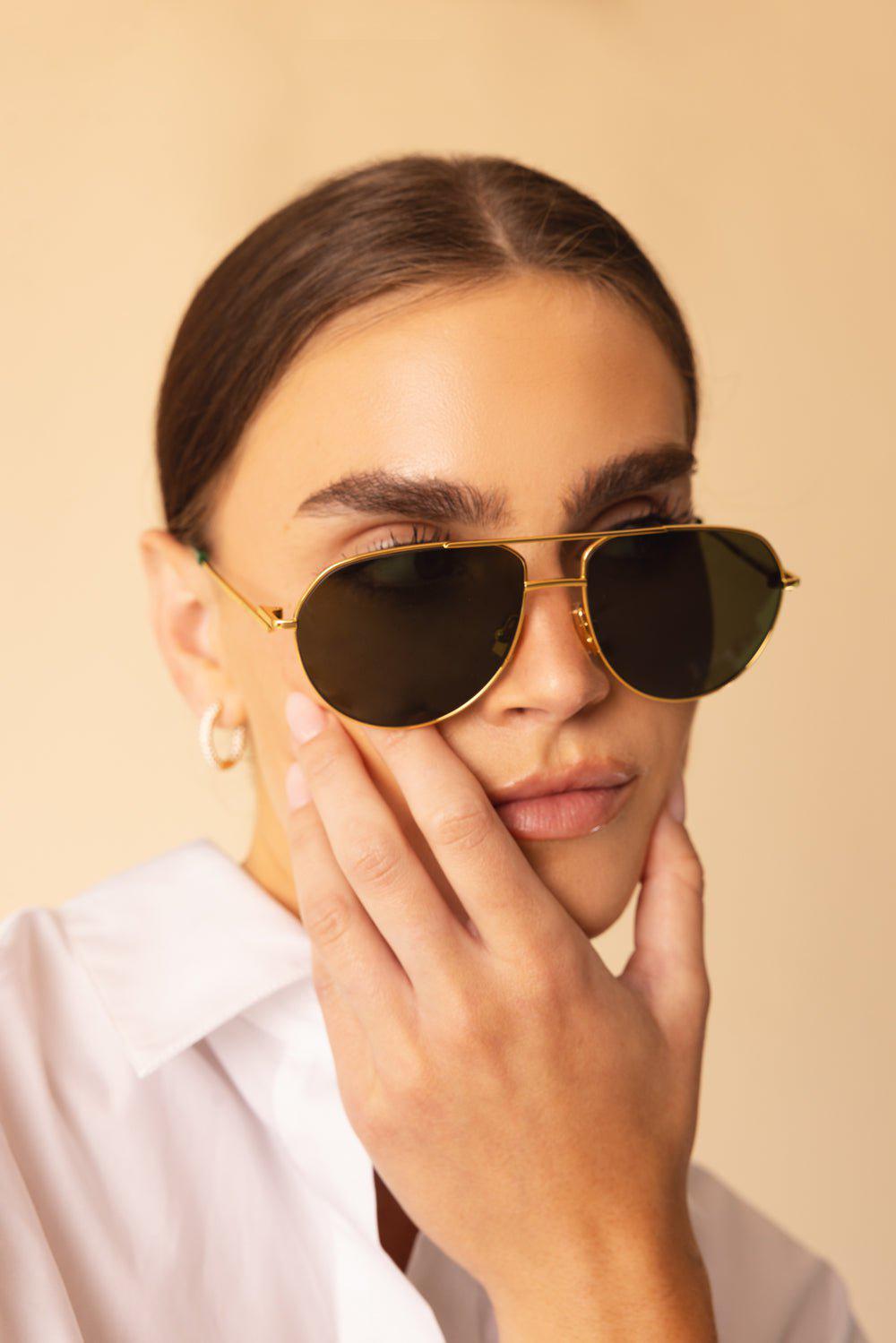 BOTTEGA VENETA-Minimalist Full Rim Aviator - Gold Green-GLD/GRN