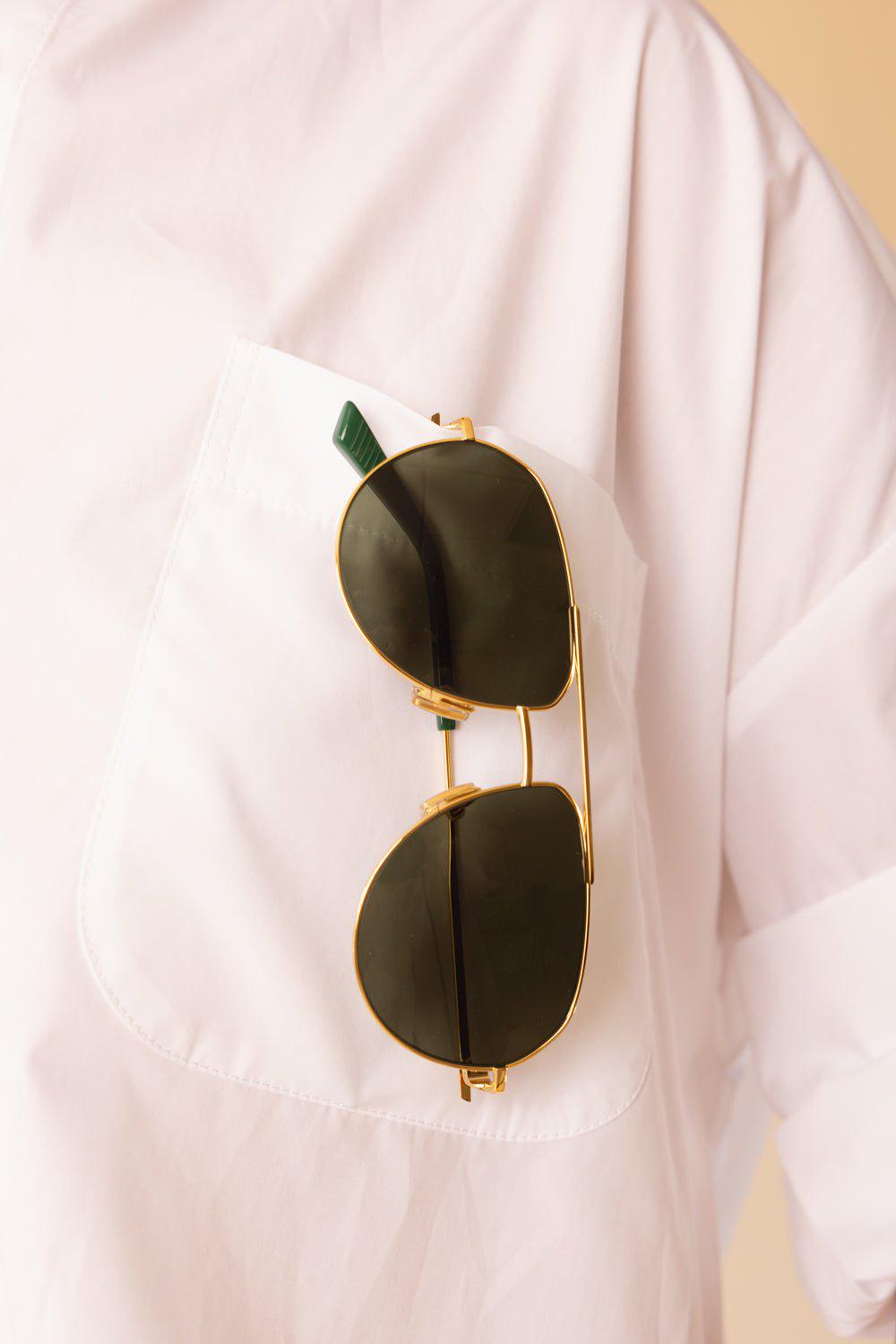 BOTTEGA VENETA-Minimalist Full Rim Aviator - Gold Green-GLD/GRN