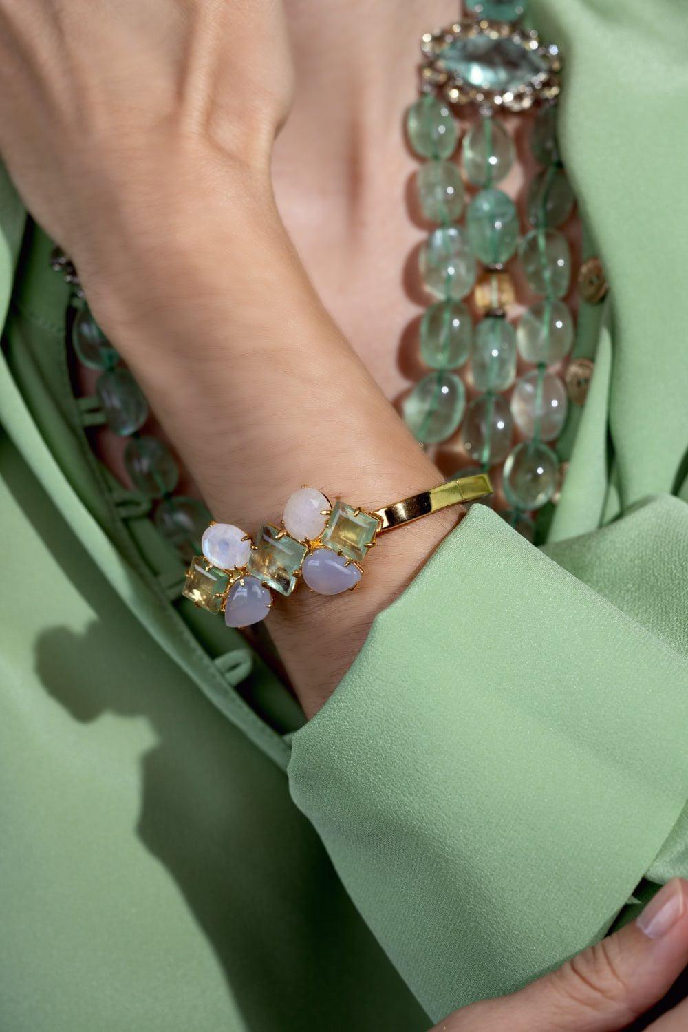 BOUNKIT JEWELRY-Chalcedony Rectangular Bangle Bracelet-PNK/PRPL