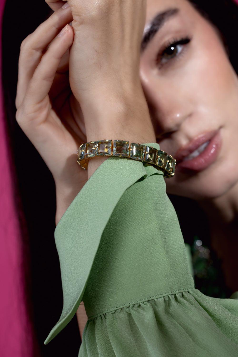 BOUNKIT JEWELRY-Square Amethyst Cuff Bracelet-GREEN