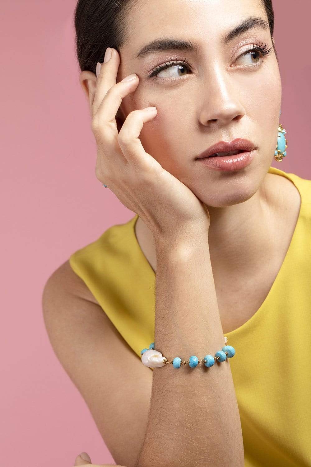 BOUNKIT JEWELRY-Turquoise & Barque Pearl Bracelet-TURQ