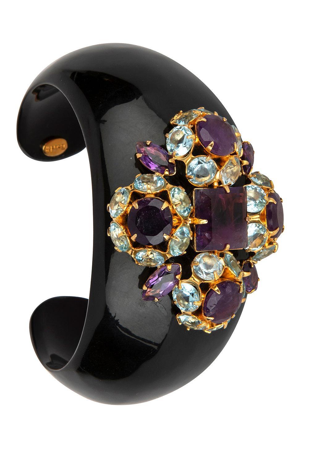 Amethyst Quartz Ariadne Cuff Bracelet-BLACK-JEWELRYBOUTIQUECUFF-BOUNKIT JEWELRY