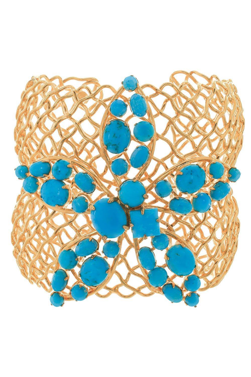 BOUNKIT JEWELRY-Double Mesh Flower Cuff Bracelet-BLUE