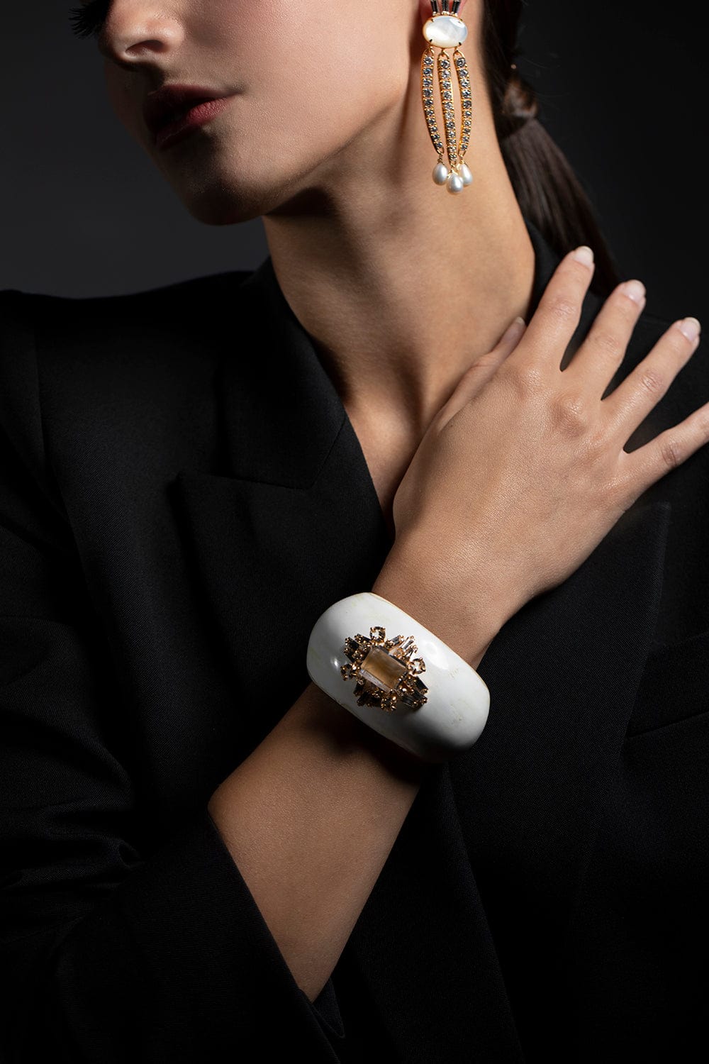BOUNKIT JEWELRY-Lemon Quartz Horn Cuff-WHITE