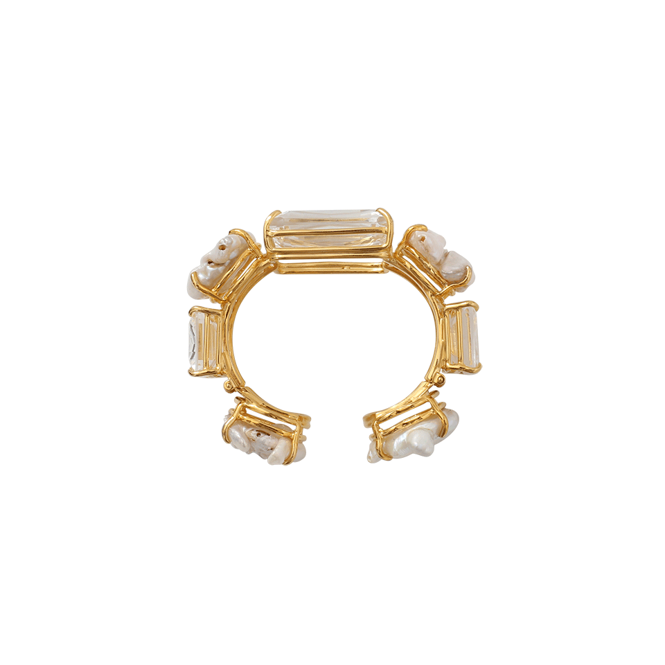 BOUNKIT JEWELRY-Keshi Pearl And Clear Quartz Cuff-WHT/CLR