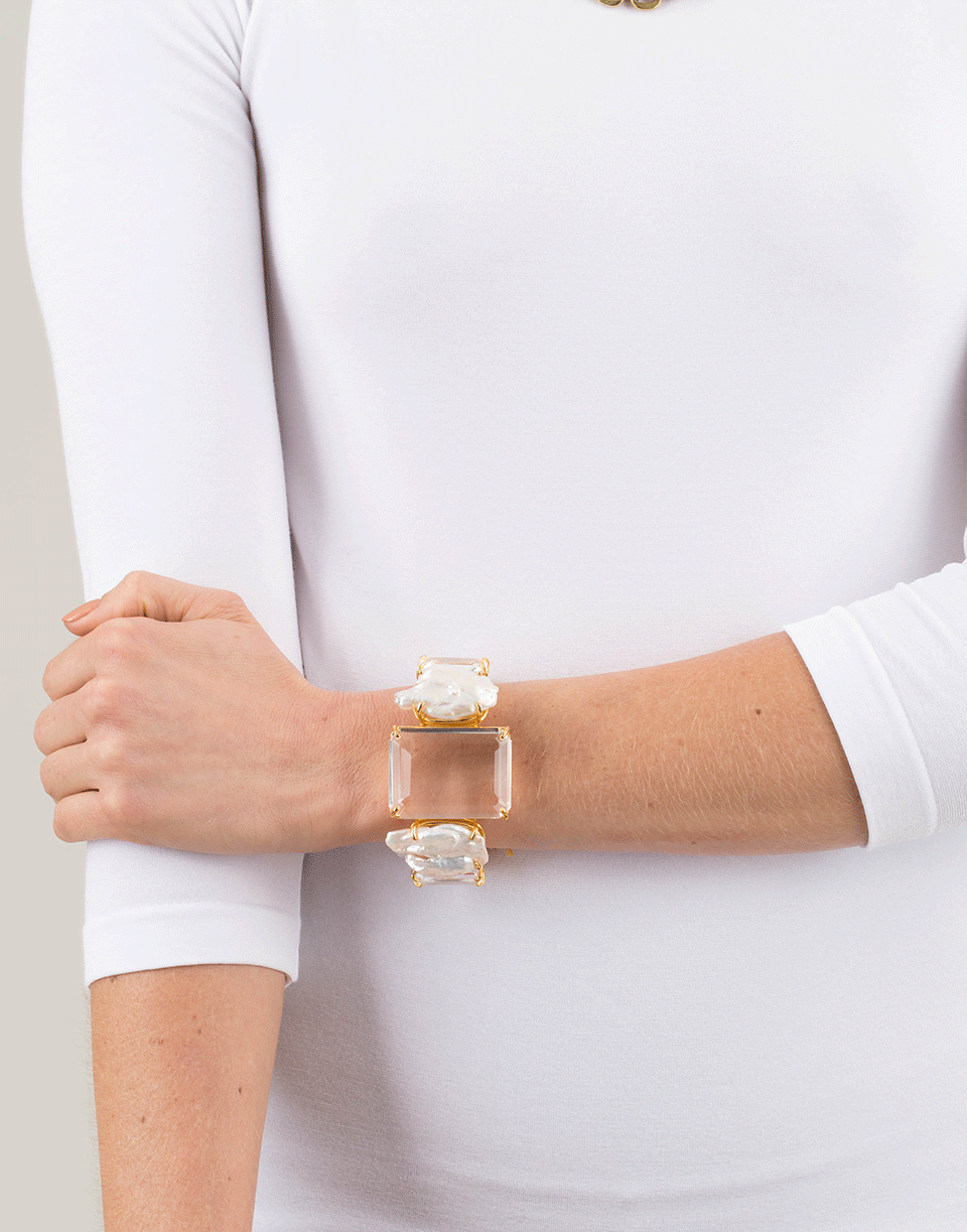 BOUNKIT JEWELRY-Keshi Pearl And Clear Quartz Cuff-WHT/CLR