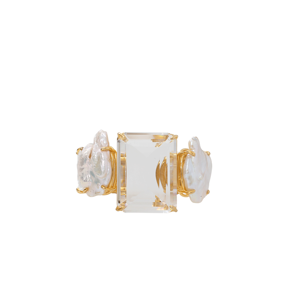 BOUNKIT JEWELRY-Keshi Pearl And Clear Quartz Cuff-WHT/CLR