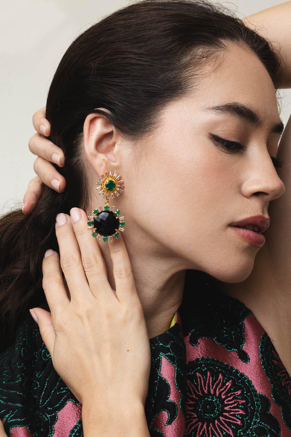 BOUNKIT JEWELRY-Onyx Baguette Earrings-BLACK