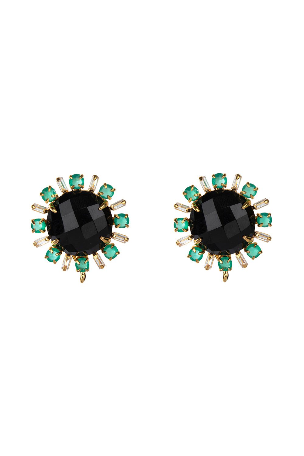 BOUNKIT JEWELRY-Onyx Quartz Button Earrings-BLACK