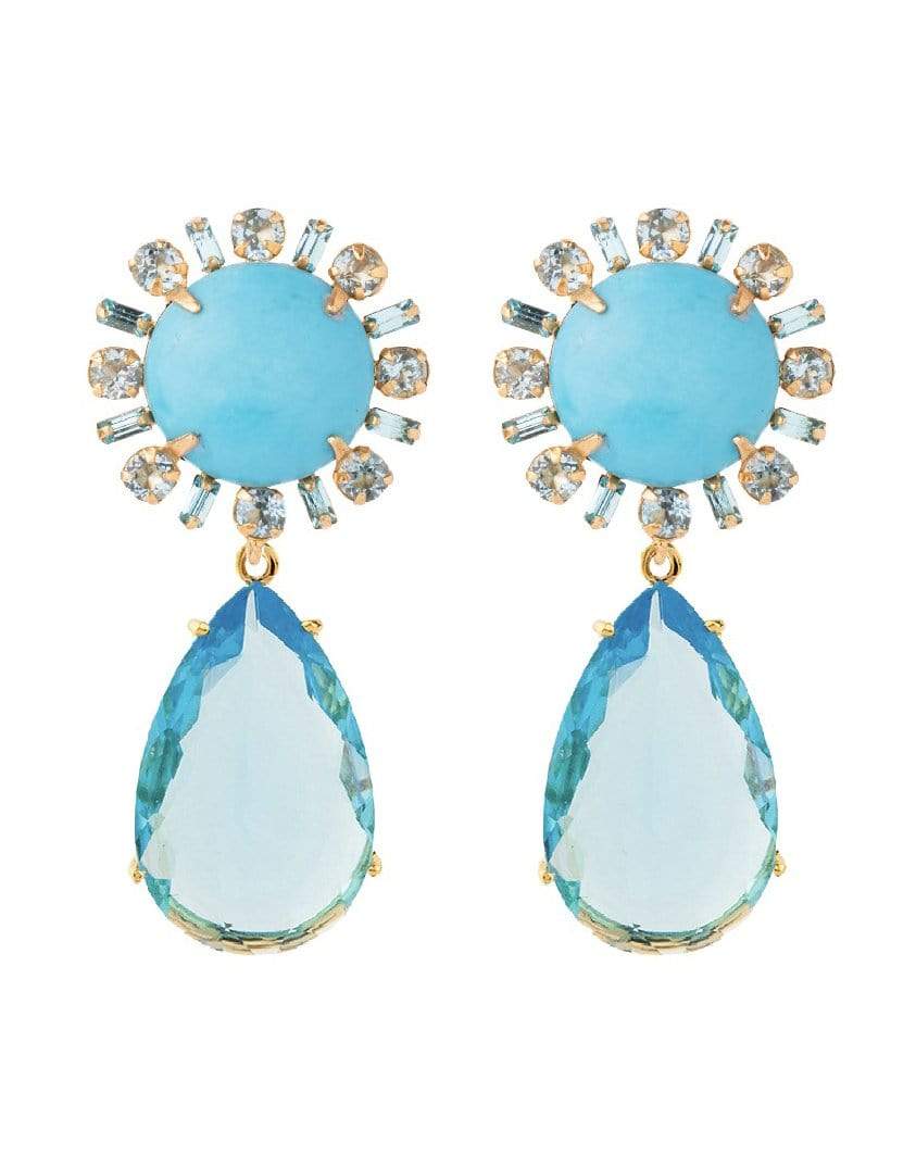 BOUNKIT JEWELRY-2-in-1 Turquoise, Blue Topaz & Bohemian Blue Baguette Earrings-BLUE