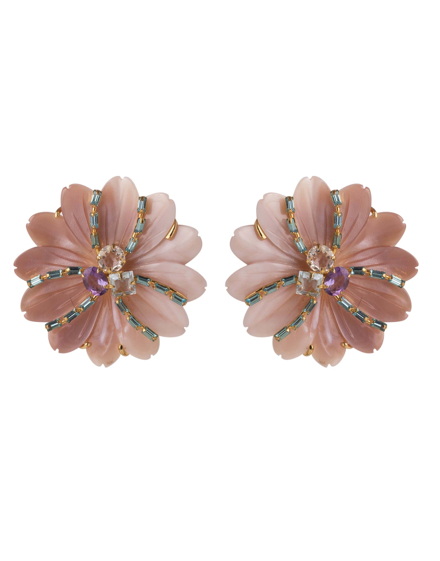 BOUNKIT JEWELRY-Amethyst, Blue Quartz & Pink Shell M.O.P Flower Earrings-BLUE