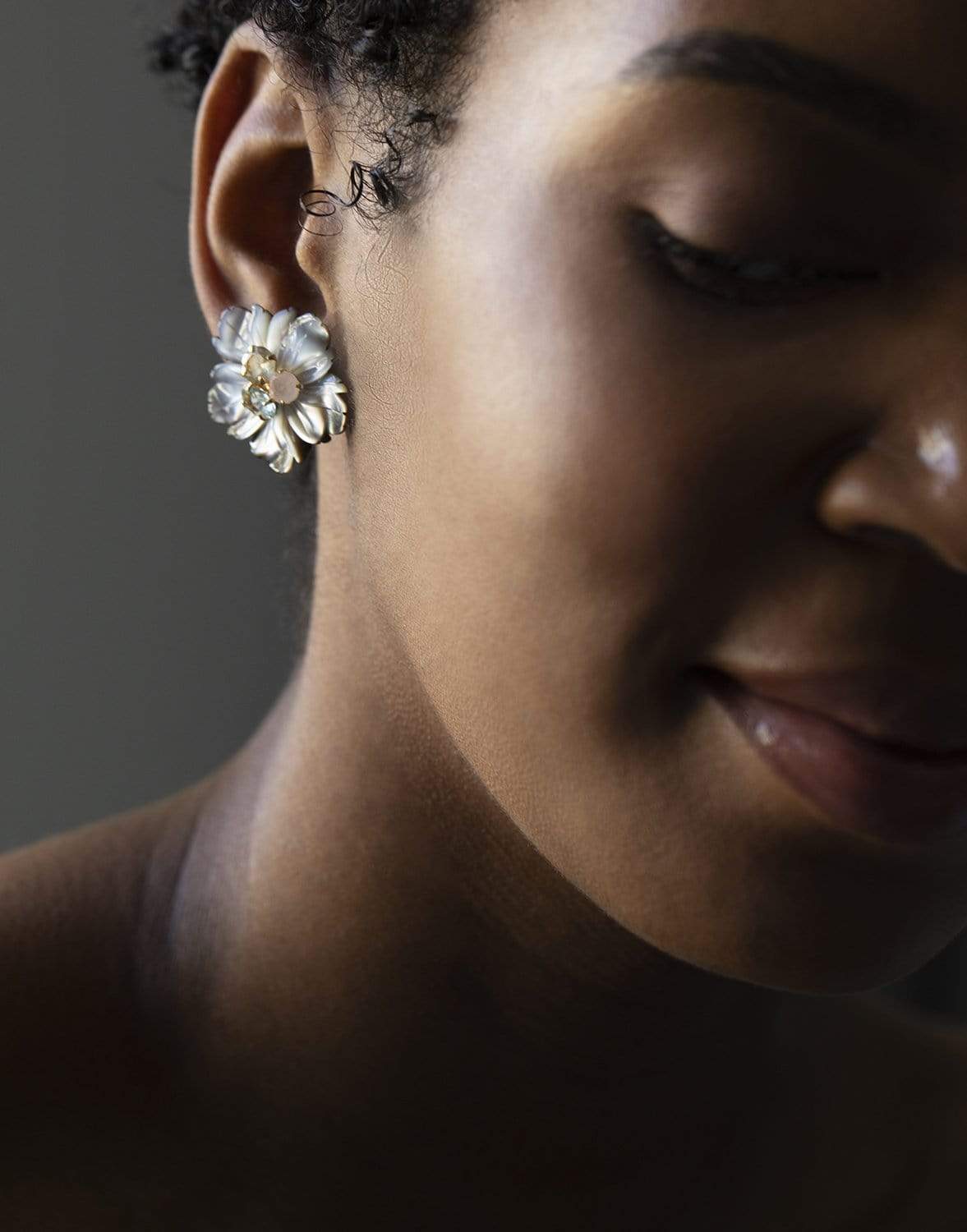 BOUNKIT JEWELRY-Black Mother of Pearl Flower Earrings-BLUE