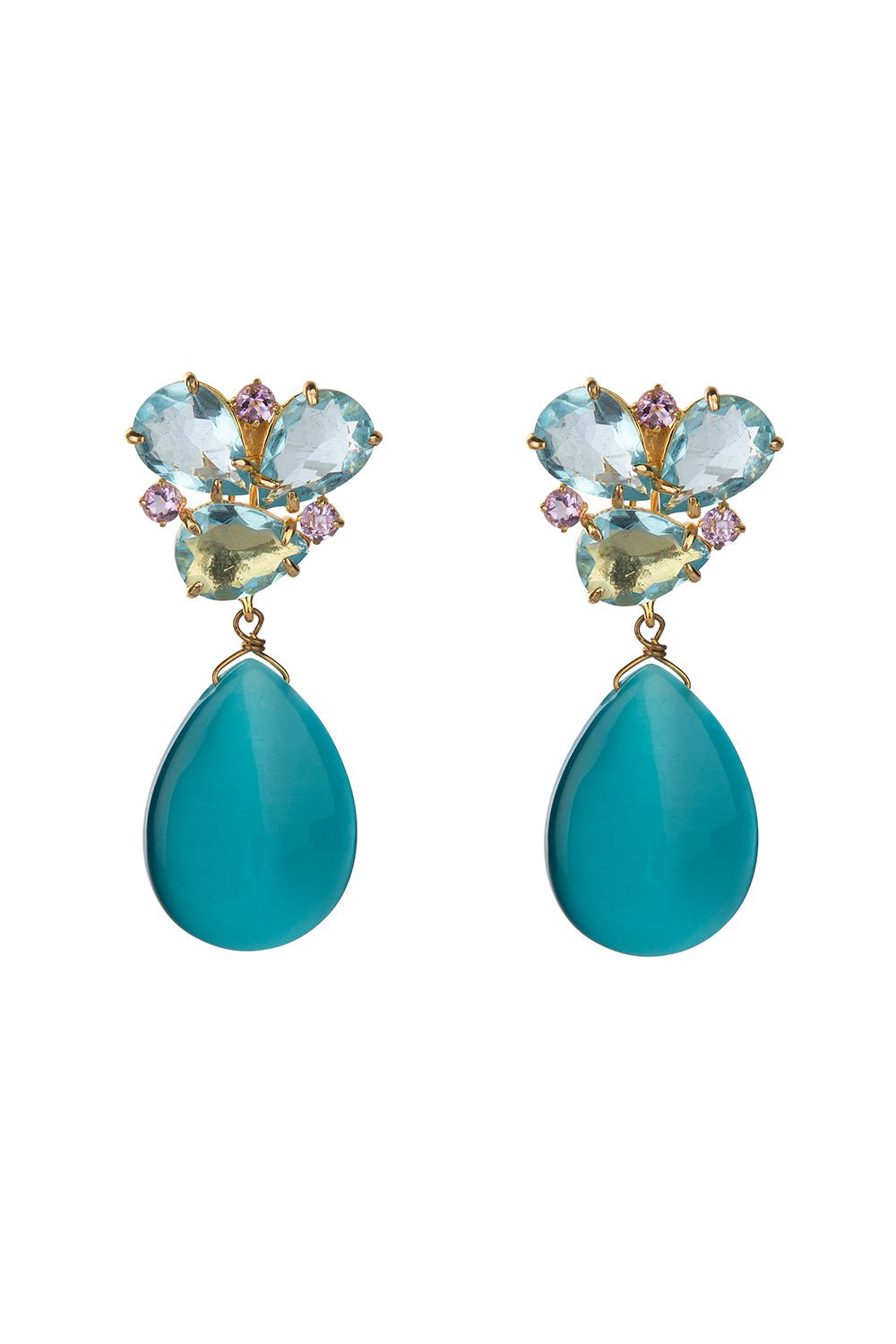 BOUNKIT JEWELRY-Blue Quartz Amethyst Drop Earrings-BLUE