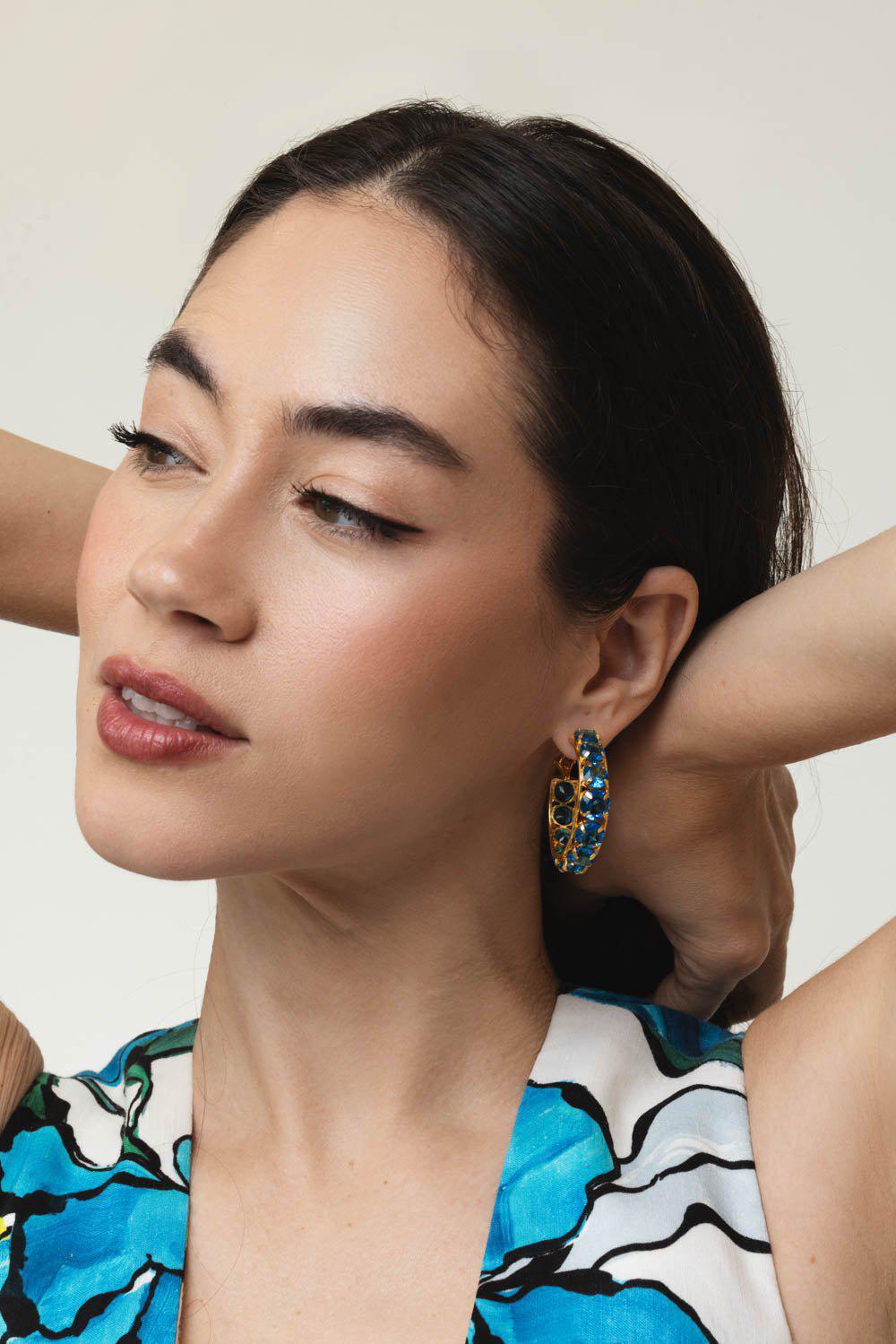 BOUNKIT JEWELRY-Blue Quartz Hoop Earrings-BLUE