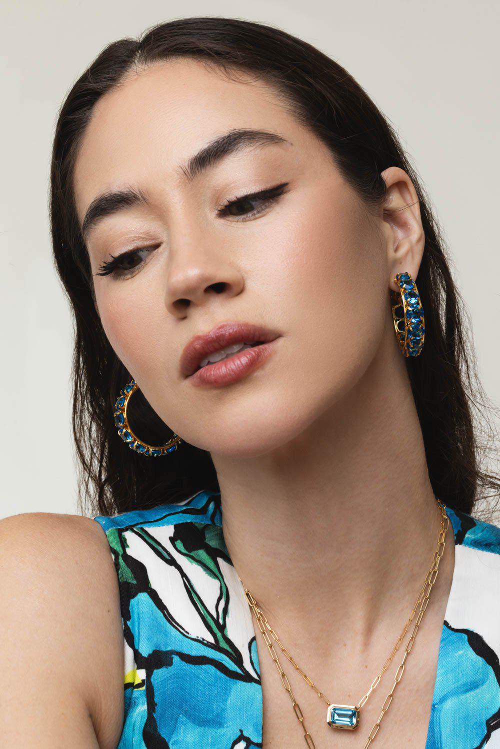 BOUNKIT JEWELRY-Blue Quartz Hoop Earrings-BLUE