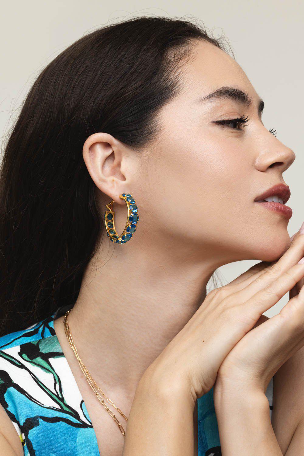 BOUNKIT JEWELRY-Blue Quartz Hoop Earrings-BLUE