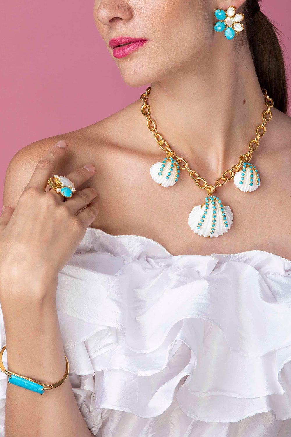 BOUNKIT JEWELRY-Citrine Pearl Flower Earrings-BLUE