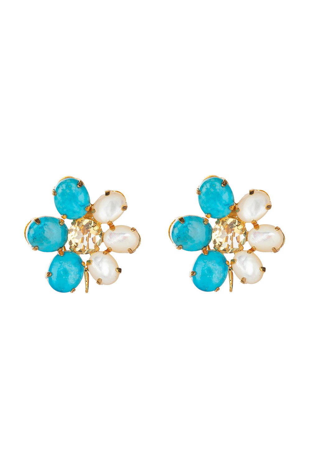 BOUNKIT JEWELRY-Citrine Pearl Flower Earrings-BLUE