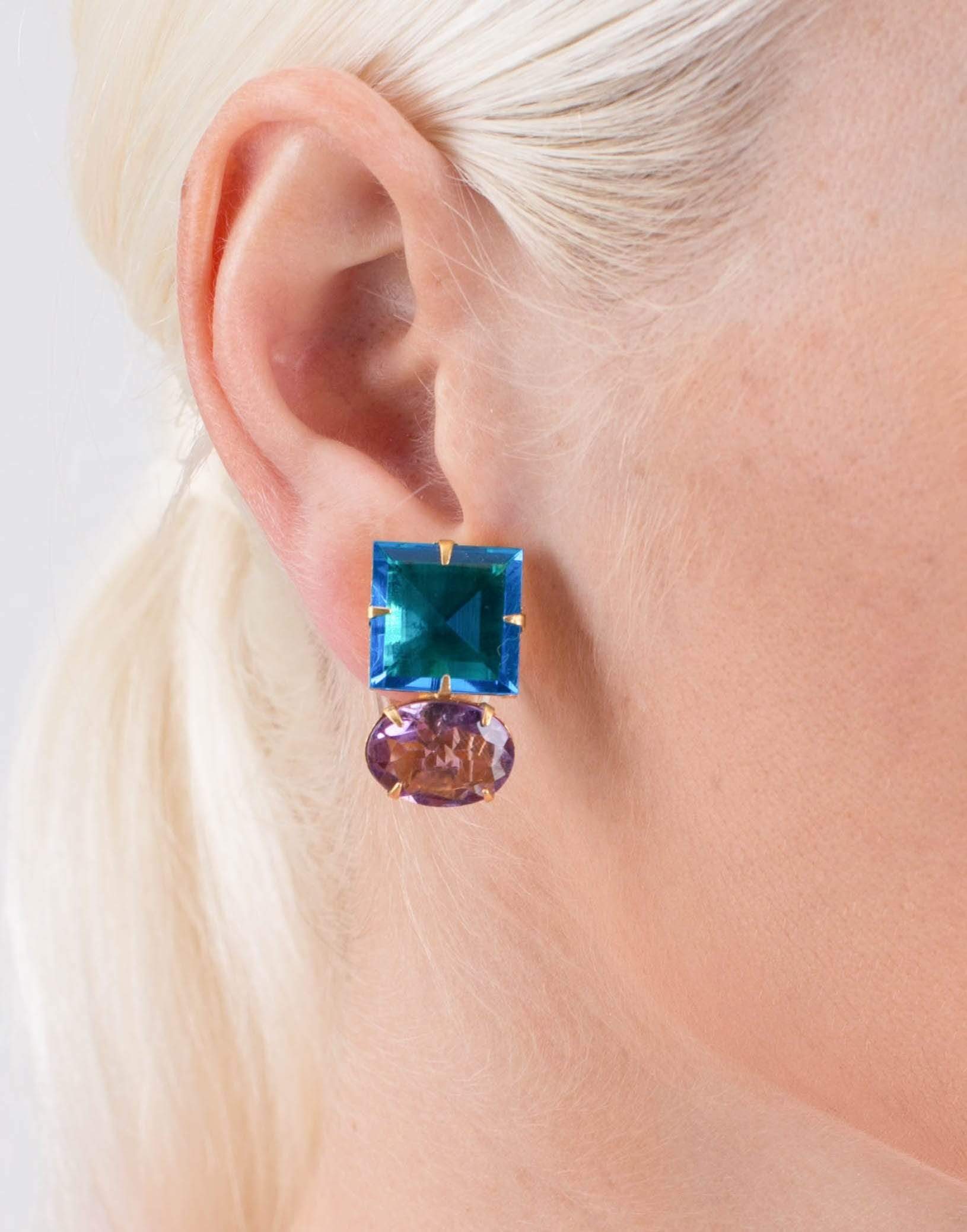 BOUNKIT JEWELRY-Faceted Amethyst Quartz Earrings-BLUE