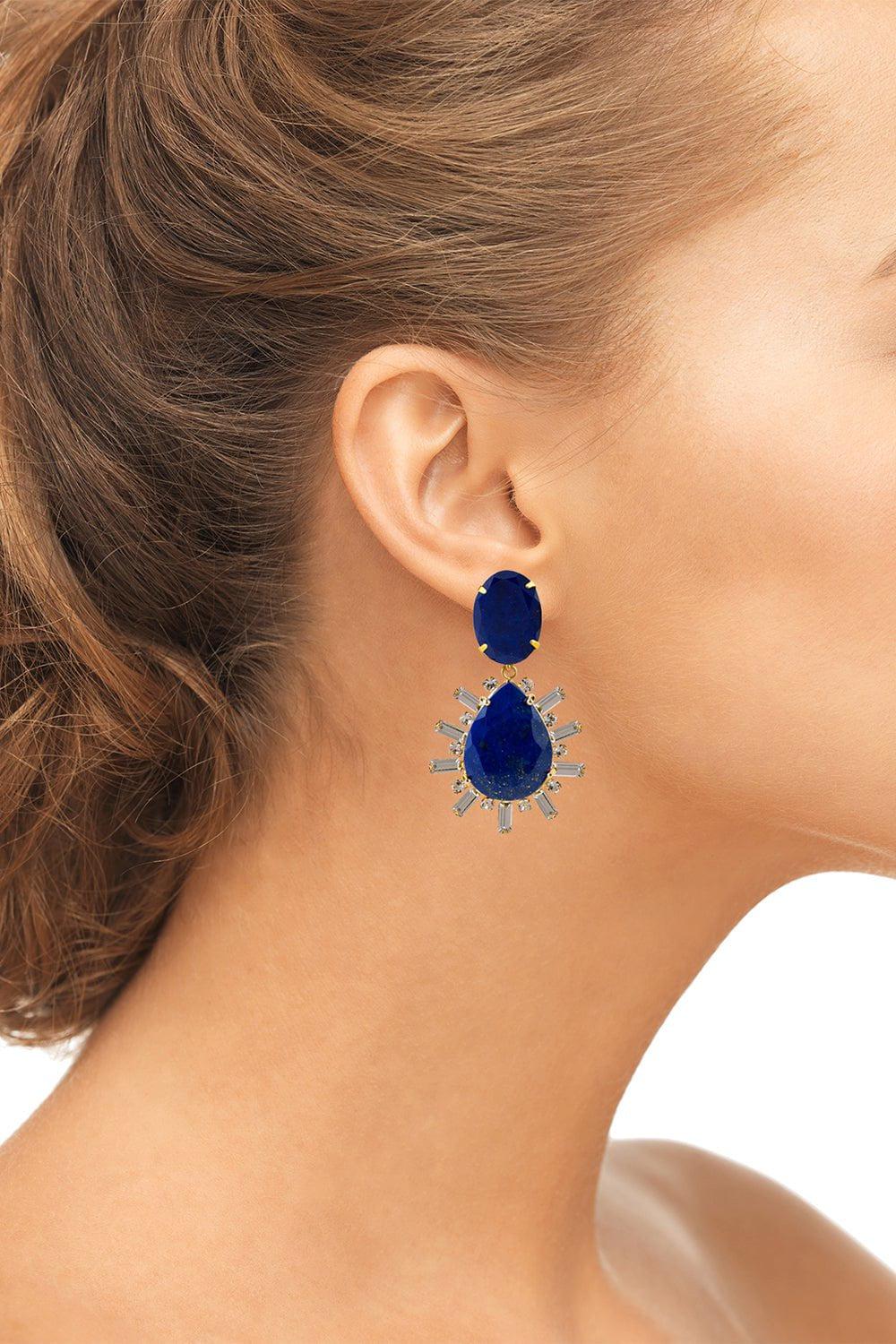 BOUNKIT JEWELRY-Lapis Baugette Drop Earrings-BLUE