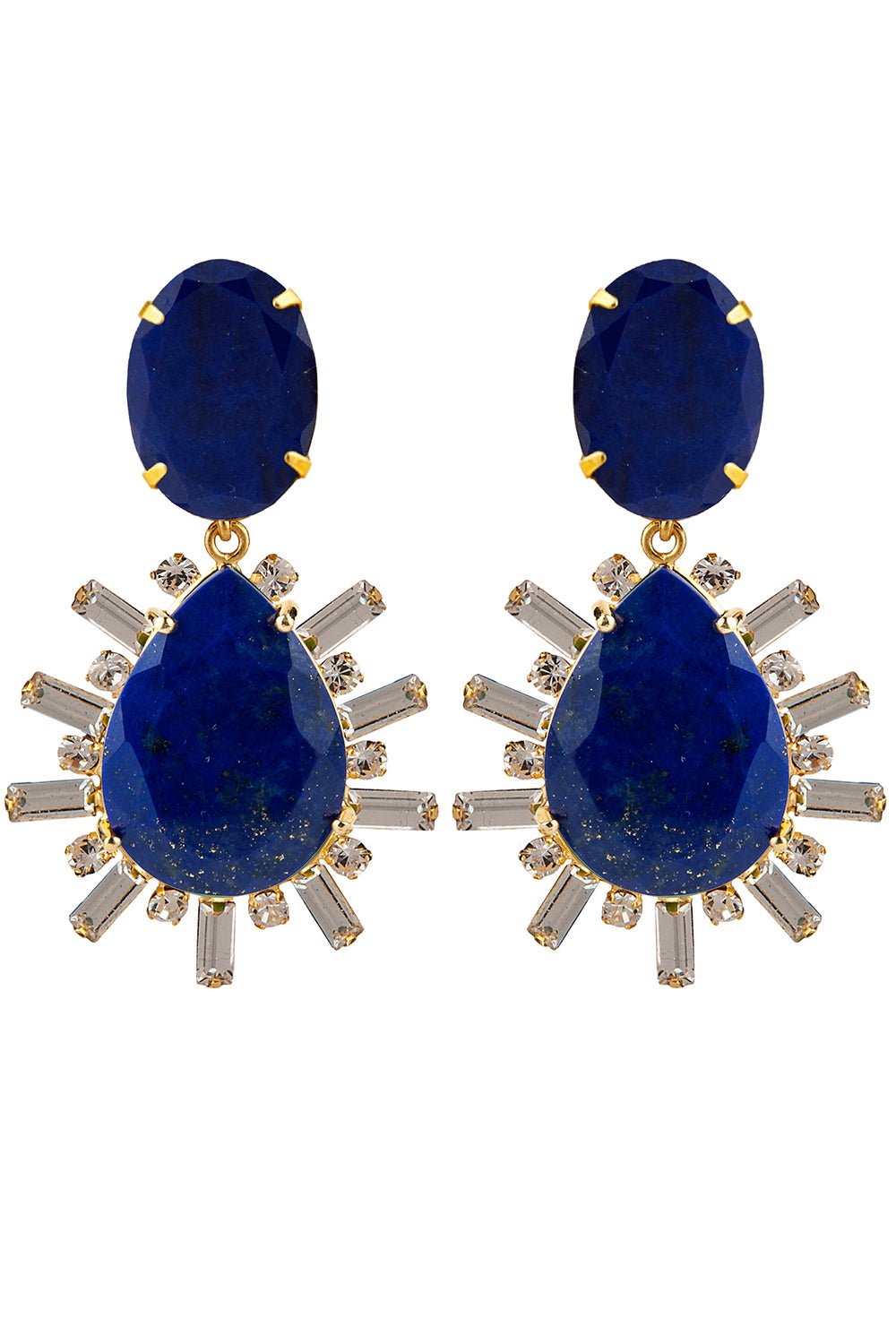 BOUNKIT JEWELRY-Lapis Baugette Drop Earrings-BLUE