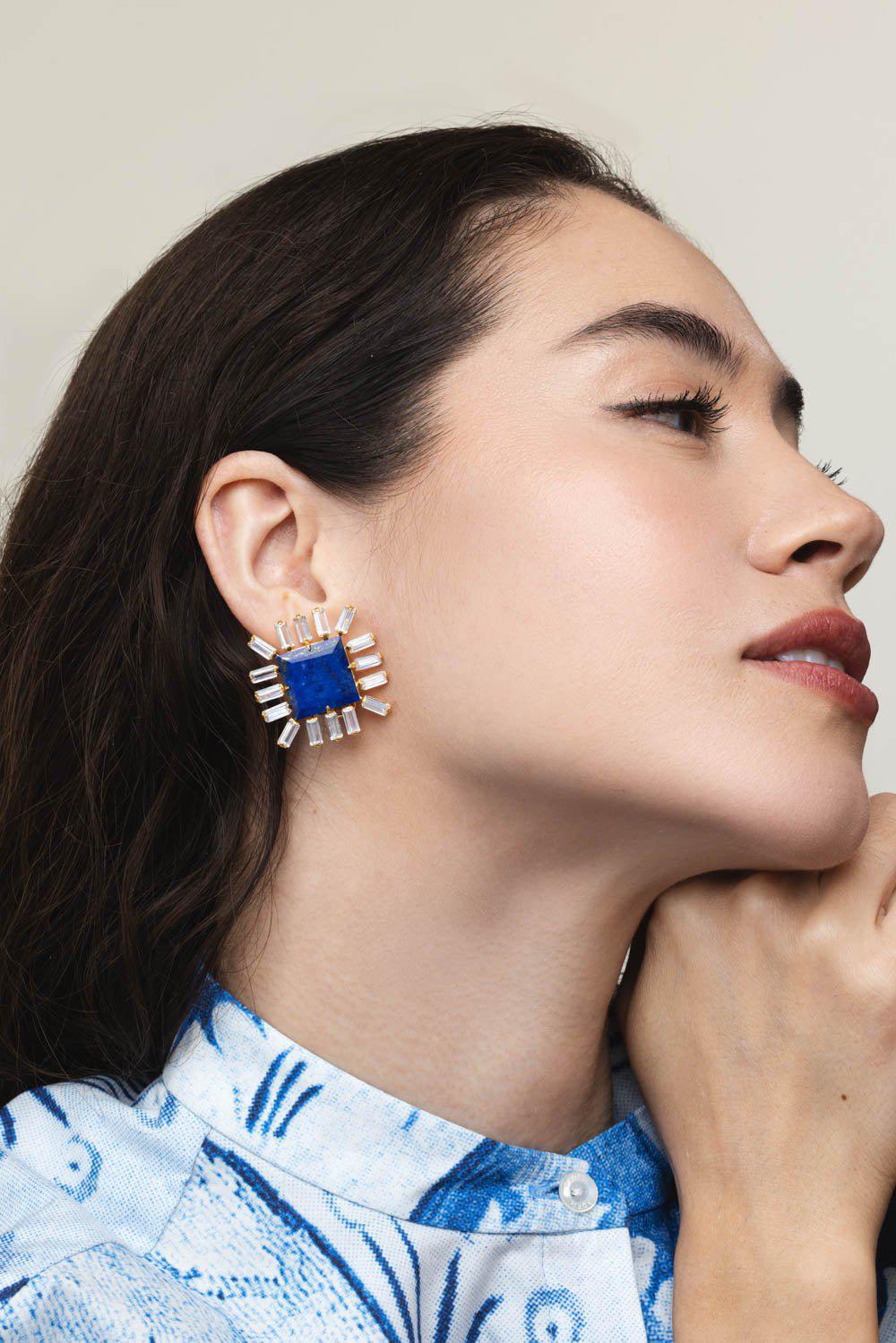 BOUNKIT JEWELRY-Lapis Cz Stud Earrings-BLUE