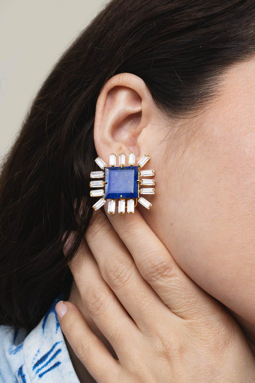 BOUNKIT JEWELRY-Lapis Cz Stud Earrings-BLUE