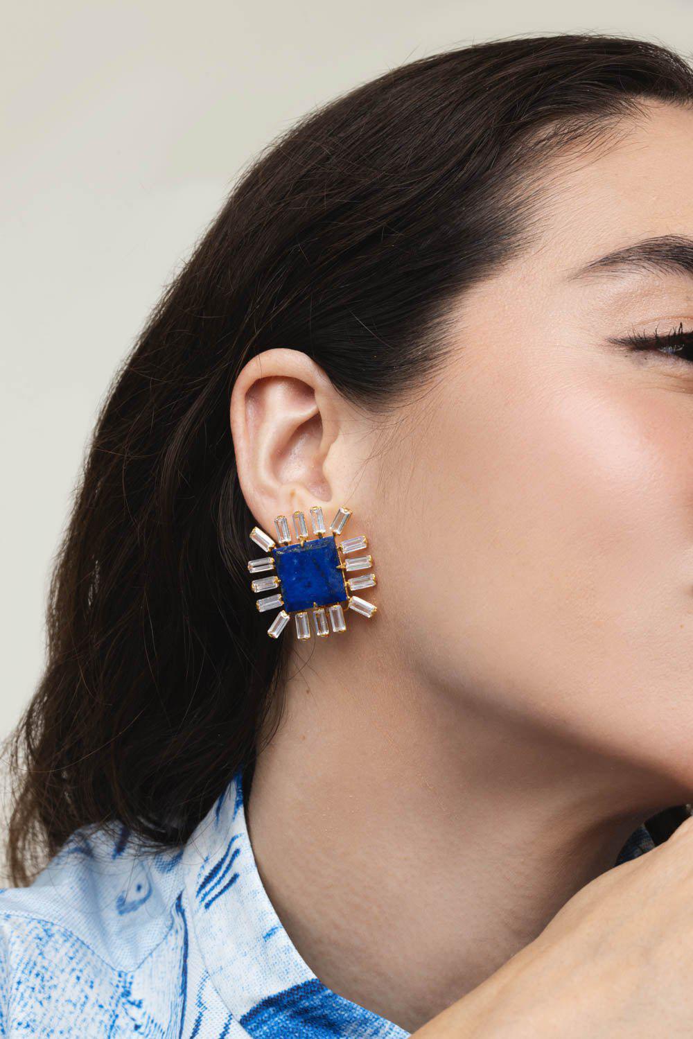 BOUNKIT JEWELRY-Lapis Cz Stud Earrings-BLUE