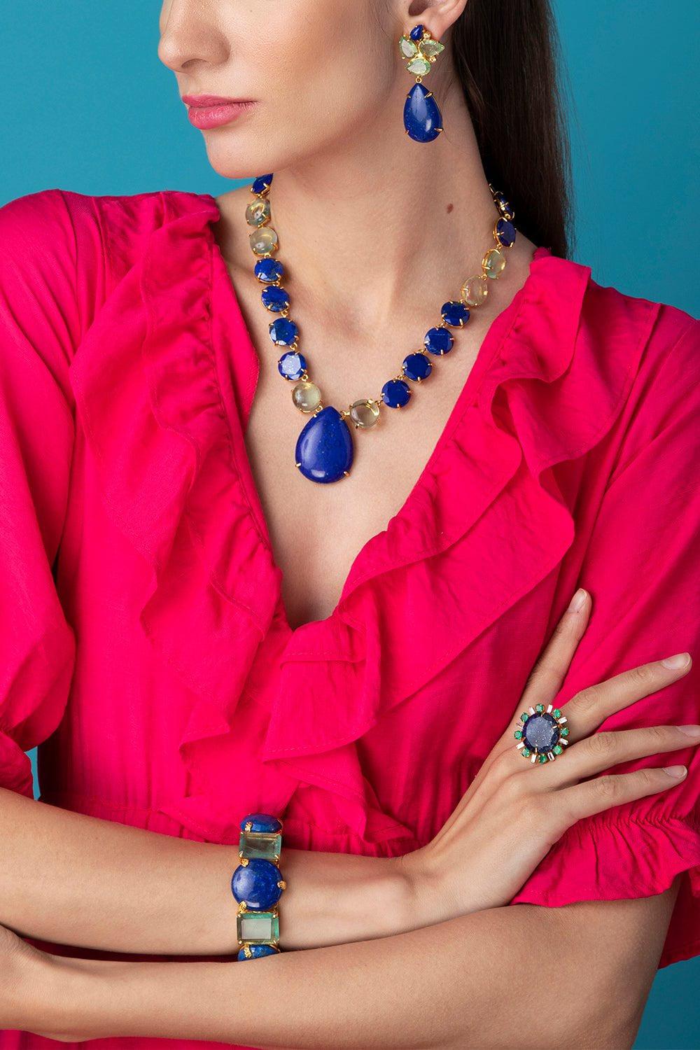 BOUNKIT JEWELRY-Lapis Fluorite Earrings-BLUE