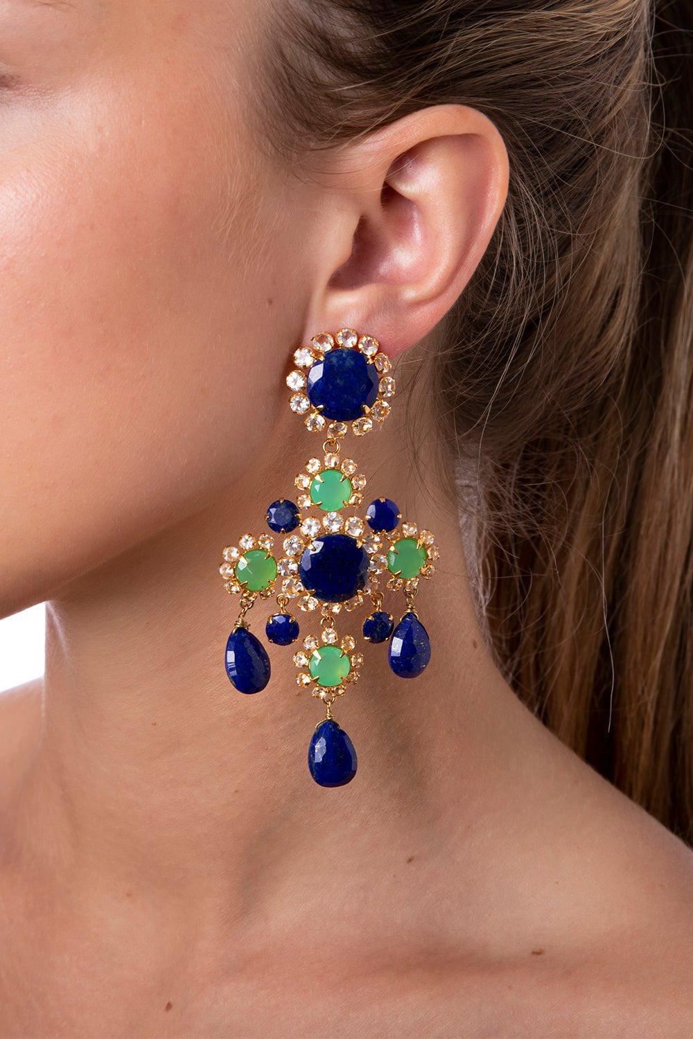 BOUNKIT JEWELRY-Lapis Topaz Chandelier Earrings-BLUE