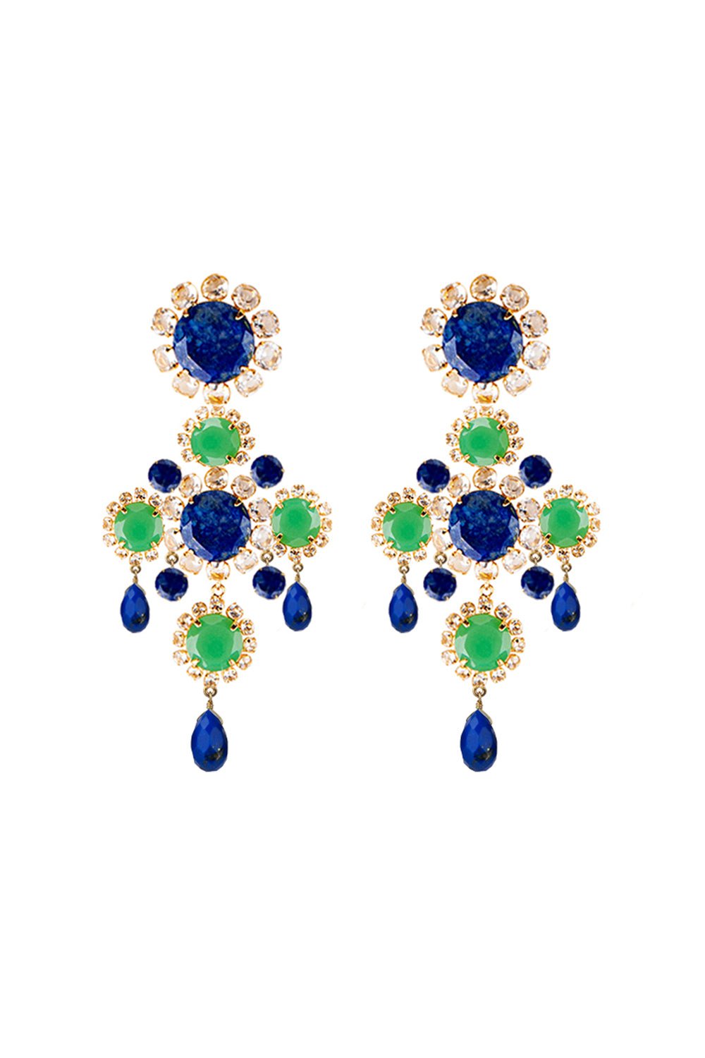 BOUNKIT JEWELRY-Lapis Topaz Chandelier Earrings-BLUE