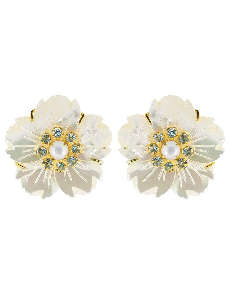BOUNKIT JEWELRY-Mother of Pearl Flower Clip Earrings-BLUE