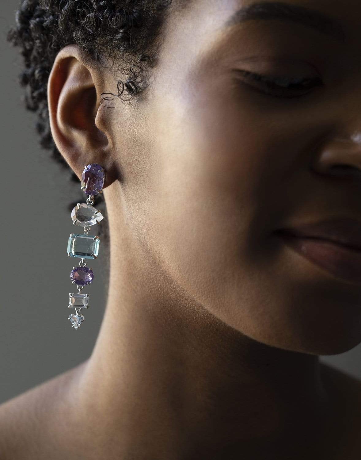 BOUNKIT JEWELRY-Mulit Shape Linear Earrings-BLUE