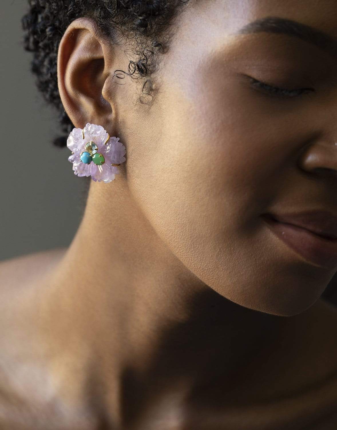 BOUNKIT JEWELRY-Turquoise, Chrysoprase, Blue Topaz & Amethyst Flower Earrings-BLUE