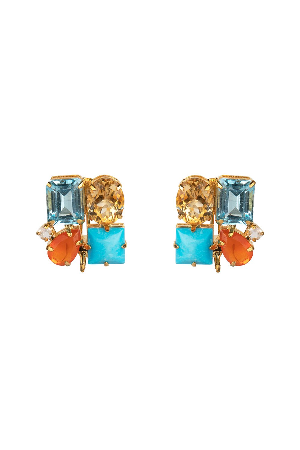 BOUNKIT JEWELRY-Turquoise Citrine Cluster Earrings-BLUE